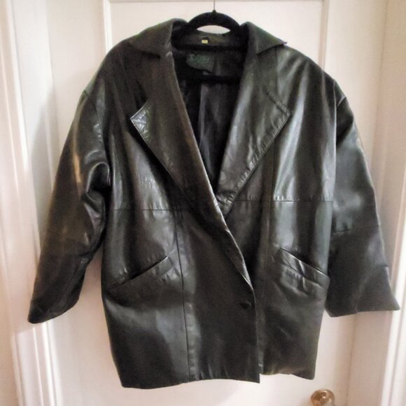 S. Ajita Jackets & Blazers - VTG S. Ajita Genuine Leather Oversized Jacket - Medium - Sequined Sleeves